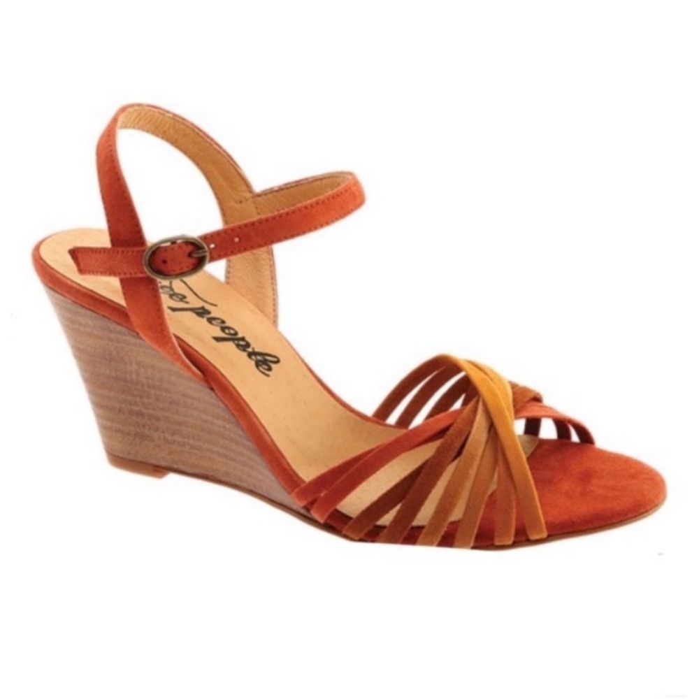 Free People Golden Hour Wedge Strappy Sandals size 38 US 7.5